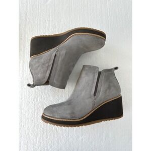 Sofft Gray Suede Leather Wedge Ankle Booties Women's Shoes Size 6